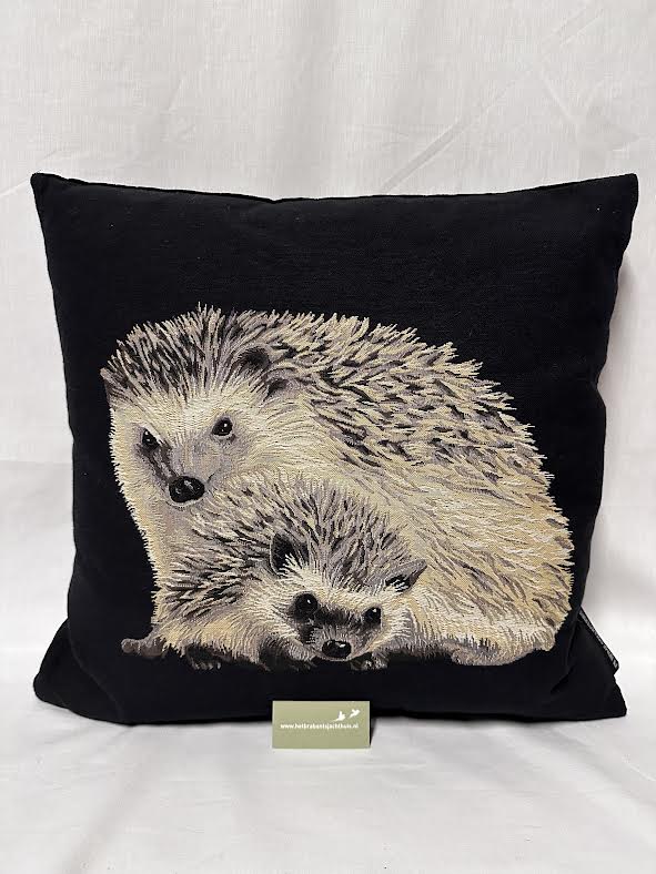 Afbeelding laden in Galerijviewer, Gobelin Kussen Egels, zwart