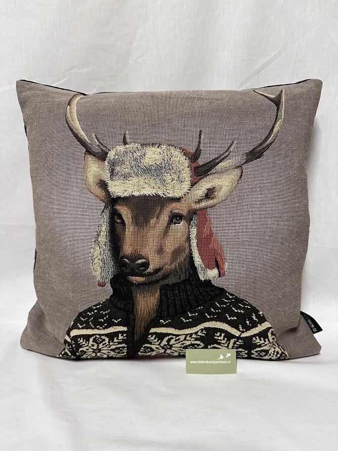 Afbeelding laden in Galerijviewer, Gobelin Kussen Hert Winter,taupe