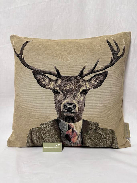 Gobelin Kussen Dressed Deer In Tie, beige