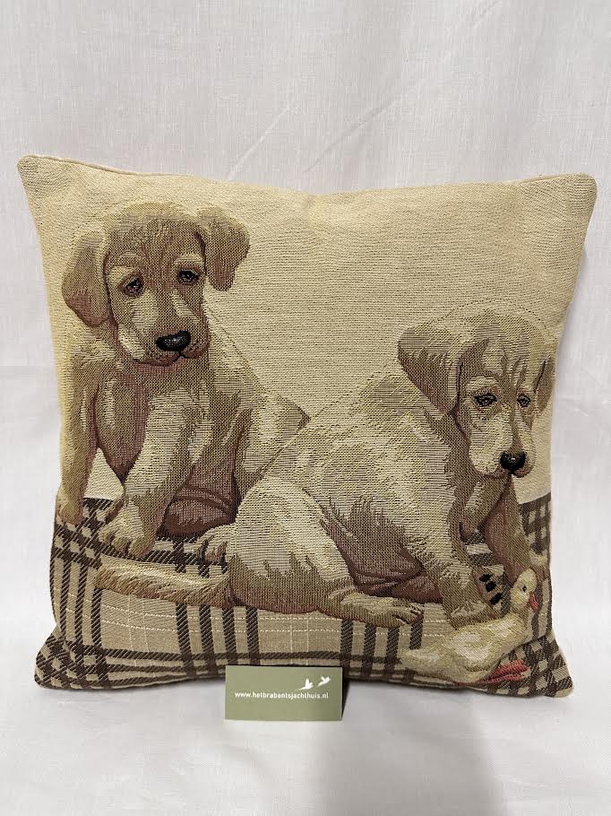 Afbeelding laden in Galerijviewer, Gobelin Kussen Labrador Puppy's, beige