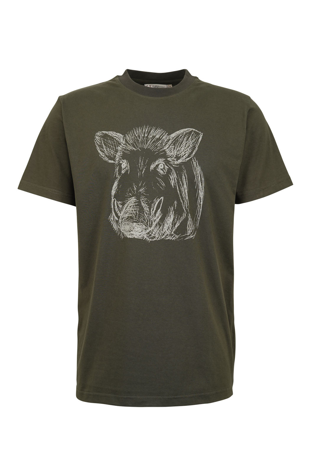 Hubertus heren t-shirt met kop van wild zwijn, donker groen