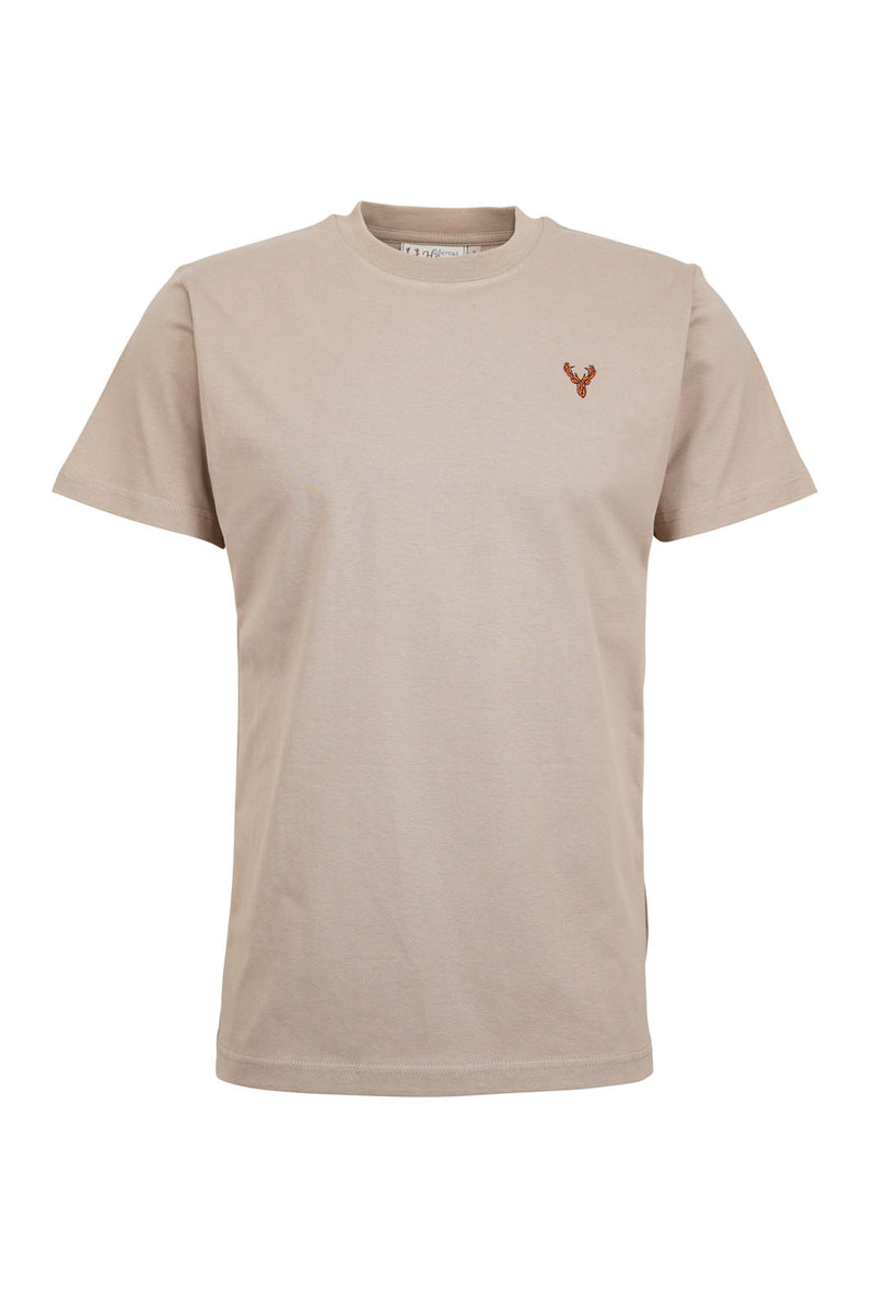 Afbeelding laden in Galerijviewer, Hubertus heren t-shirt met geborduurde hertenkop, beige