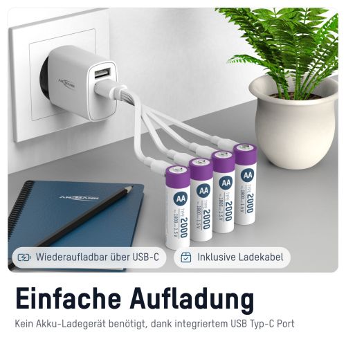 Ansmann  1,5 V LI-ION AA Accu oplaadbaar (4x)