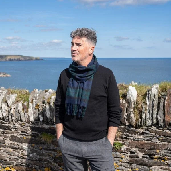 Afbeelding laden in Galerijviewer, John Hanly Merino Wollen Sjaal, blauw groen check