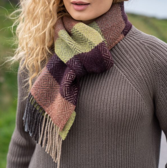 John Hanly Merino Cashmere Scarf 2436,green wine clay