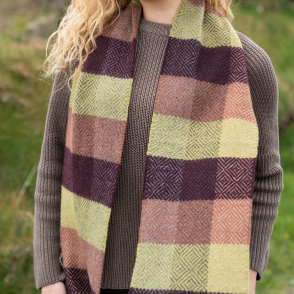 John Hanly Merino Cashmere Scarf 2436,green wine clay