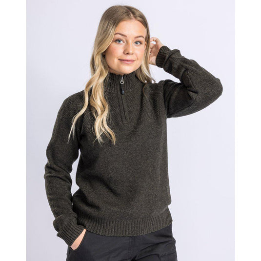 Pinewood Värnamo T-Neck Sweater Women, dark green melange