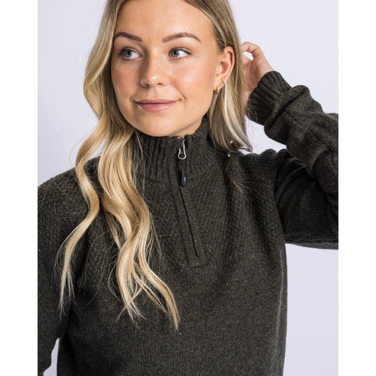 Pinewood Värnamo T-Neck Sweater Women, dark green melange