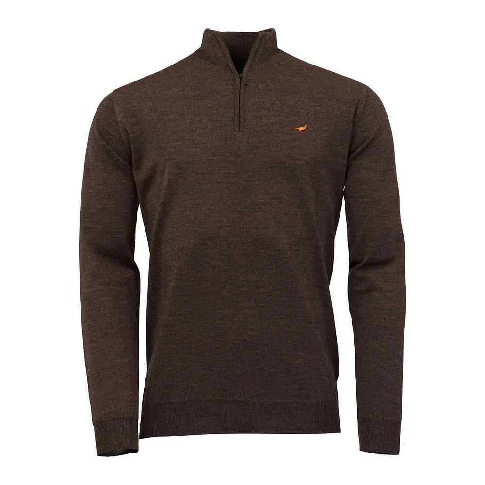 Laksen Norfolk, merino herentrui met rits, brownie