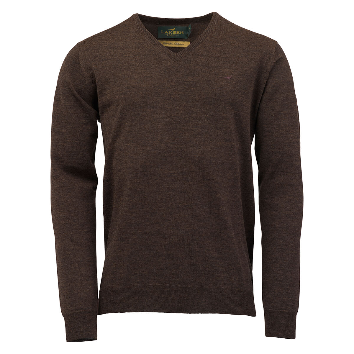 Laksen Sussex, merino herentrui met V-hals, brownie