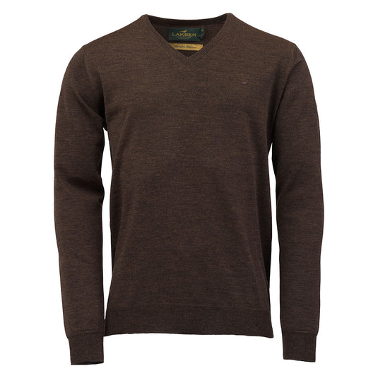 Laksen Sussex, merino herentrui met V-hals, brownie