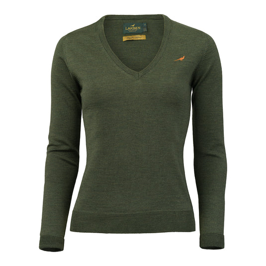Laksen Camilla, merino damestrui met V-hals, woody