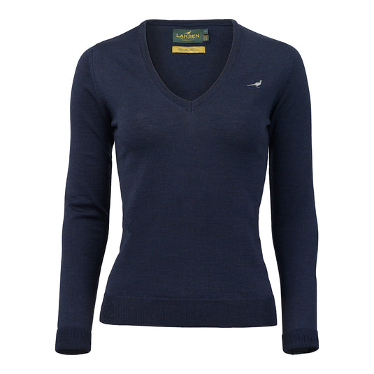 Laksen Camilla, merino damestrui met V-hals, supernavy