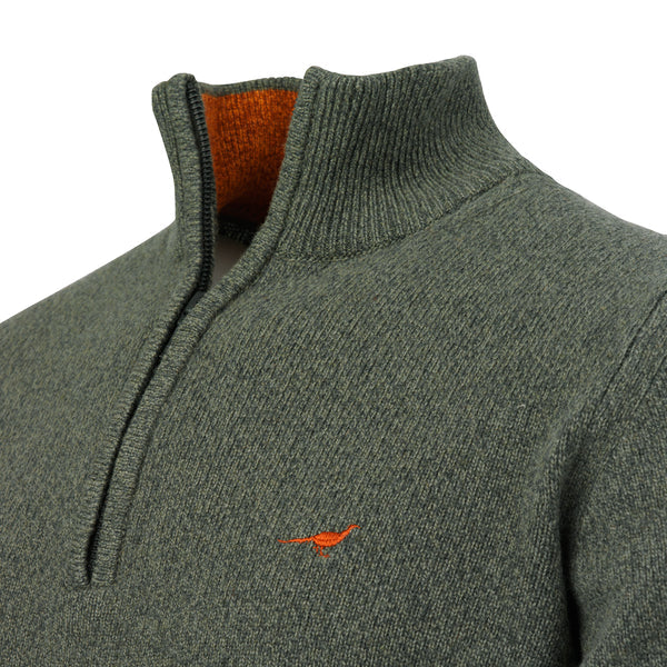 Afbeelding laden in Galerijviewer, Laksen Brompton, lamswollen herentrui met rits, forest