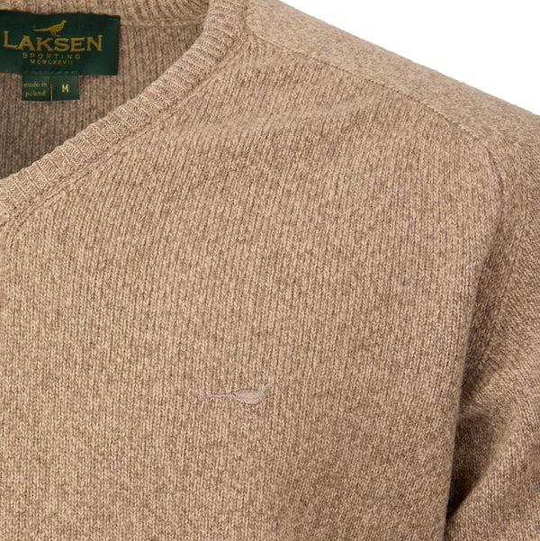 Laksen Trent, lamswollen herentrui met V-hals, camel