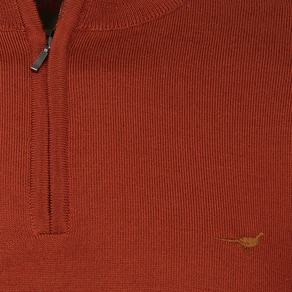 Laksen Norfolk, merino herentrui met rits, burnt orange