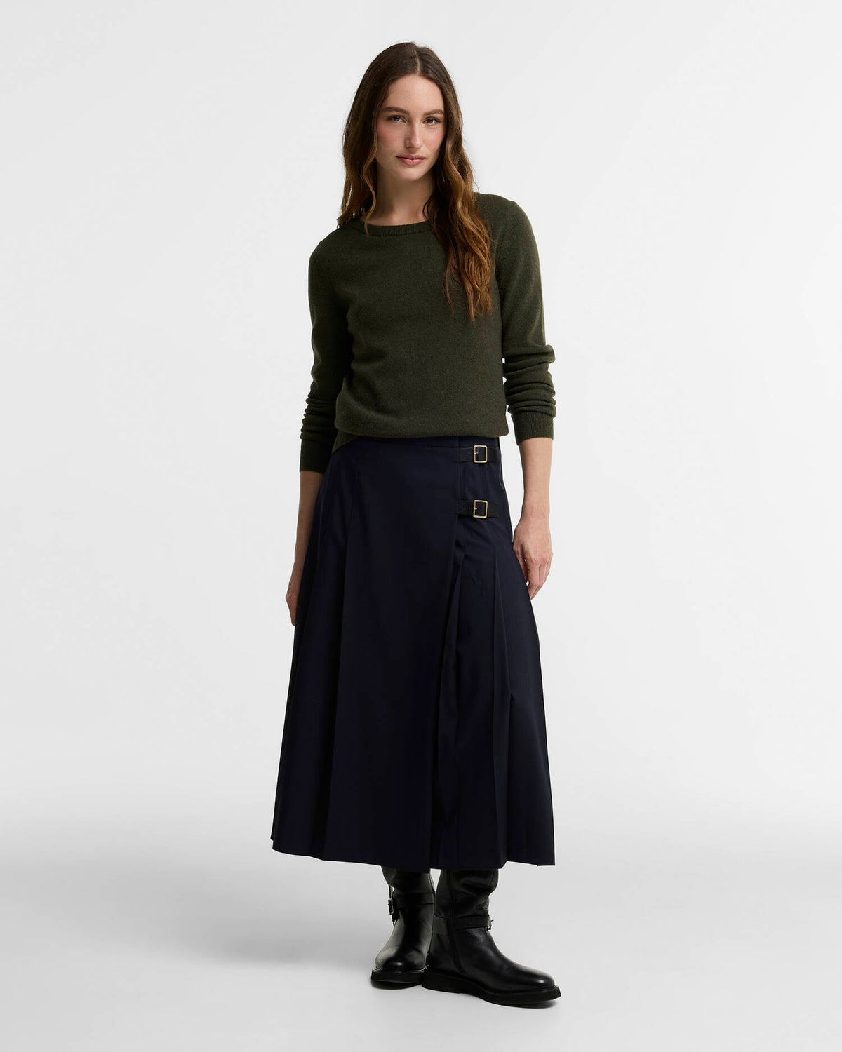Barbour Pendle Crew Neck Jumper Olive/Birchwood Tartan