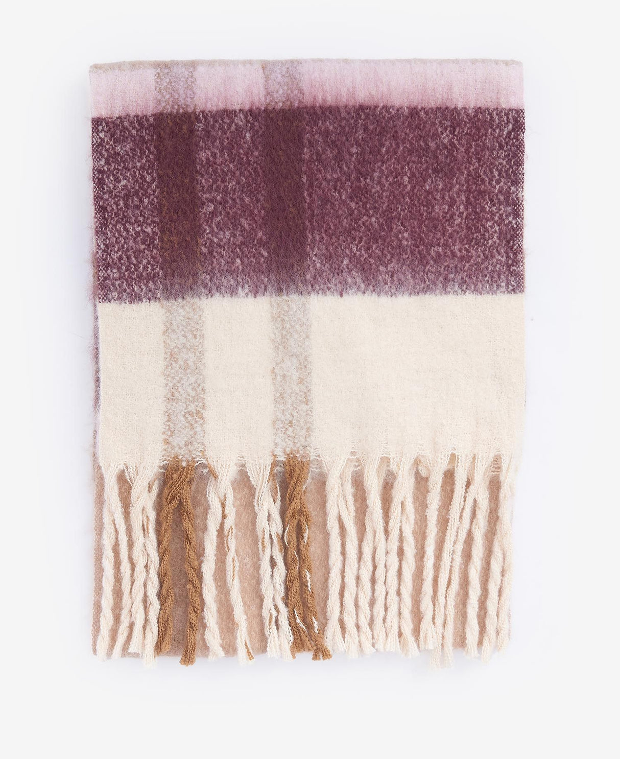Barbour Isla Tartan Boucle Scarf, muted cabernet