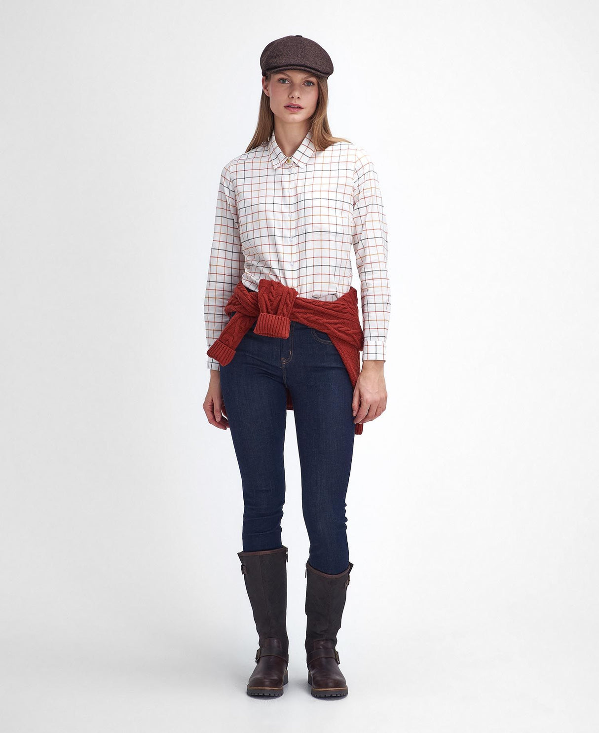 Barbour Triplebar Check Shirt, cloud/spiced pumpkin