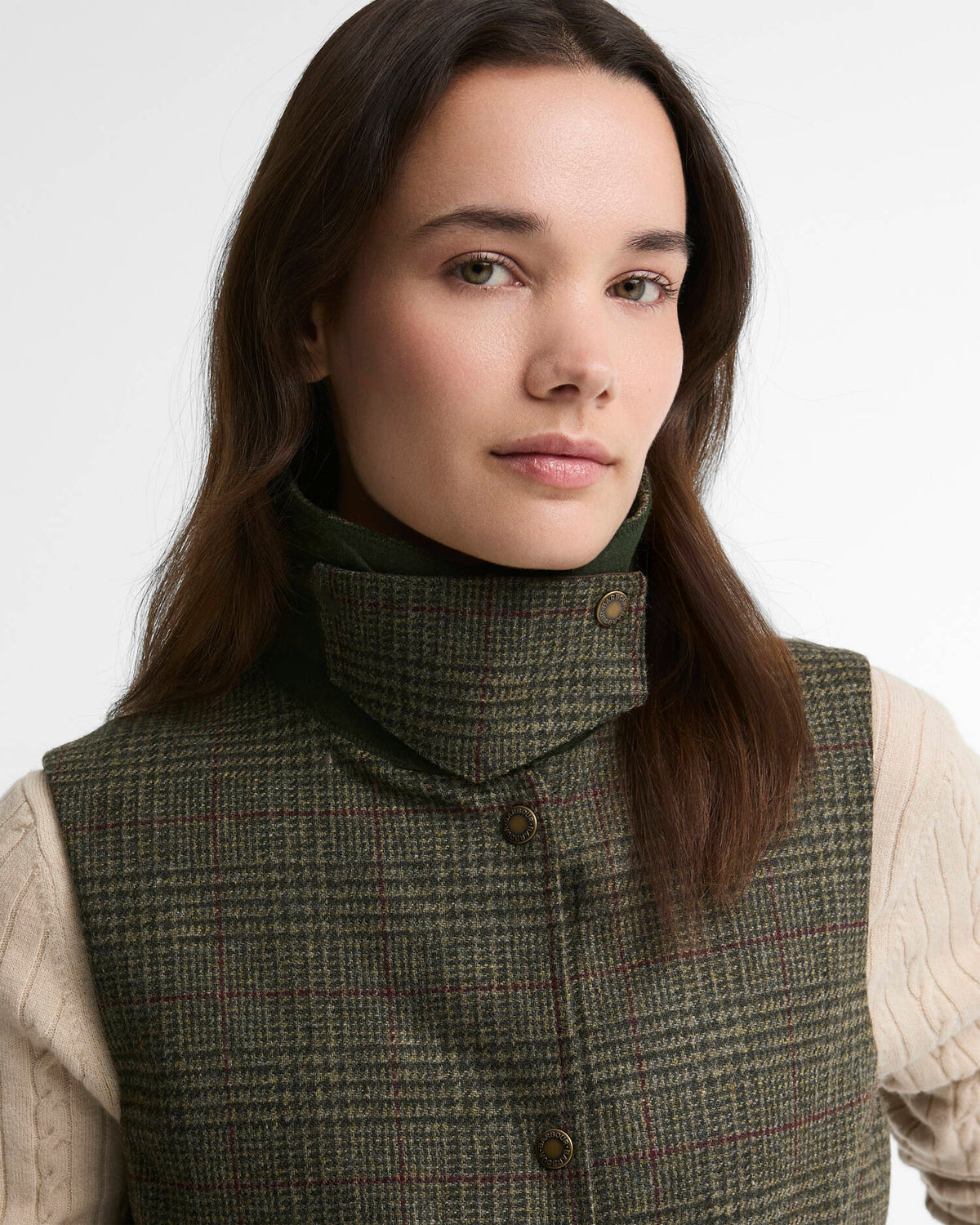 Barbour Joyce Wool Gilet Olive Price Of Wales Check