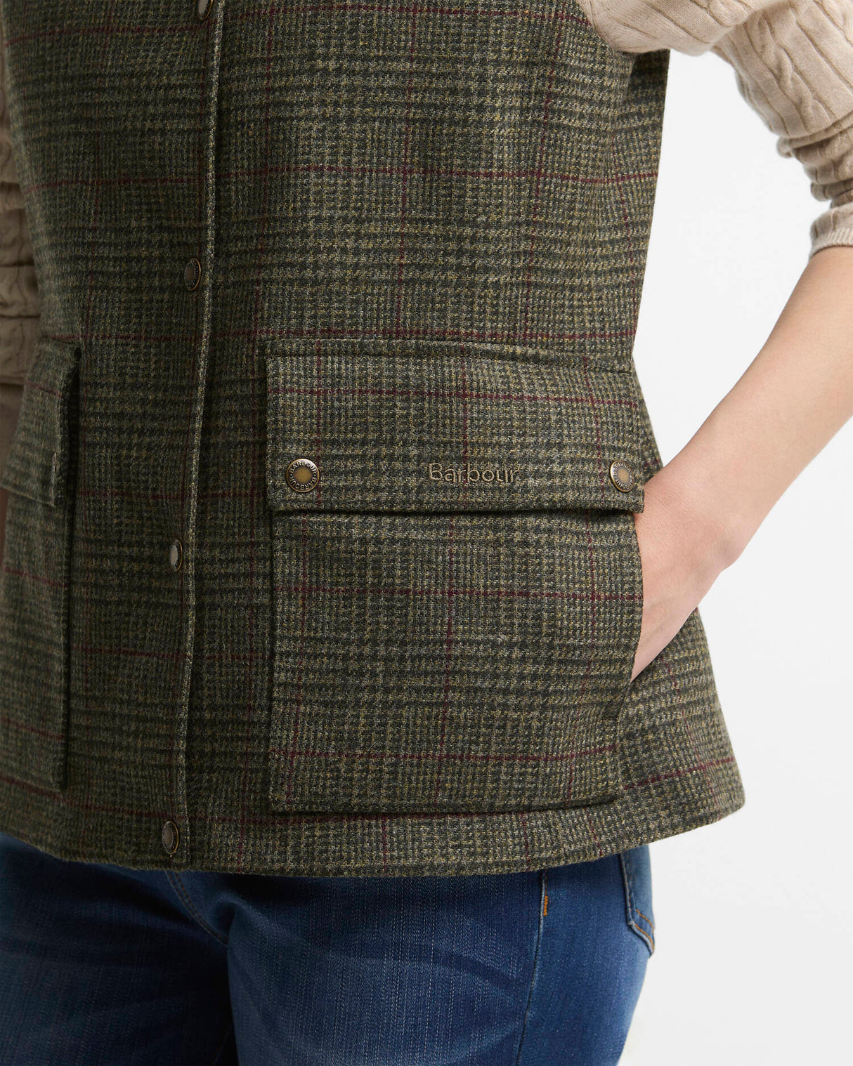 Barbour Joyce Wool Gilet Olive Price Of Wales Check