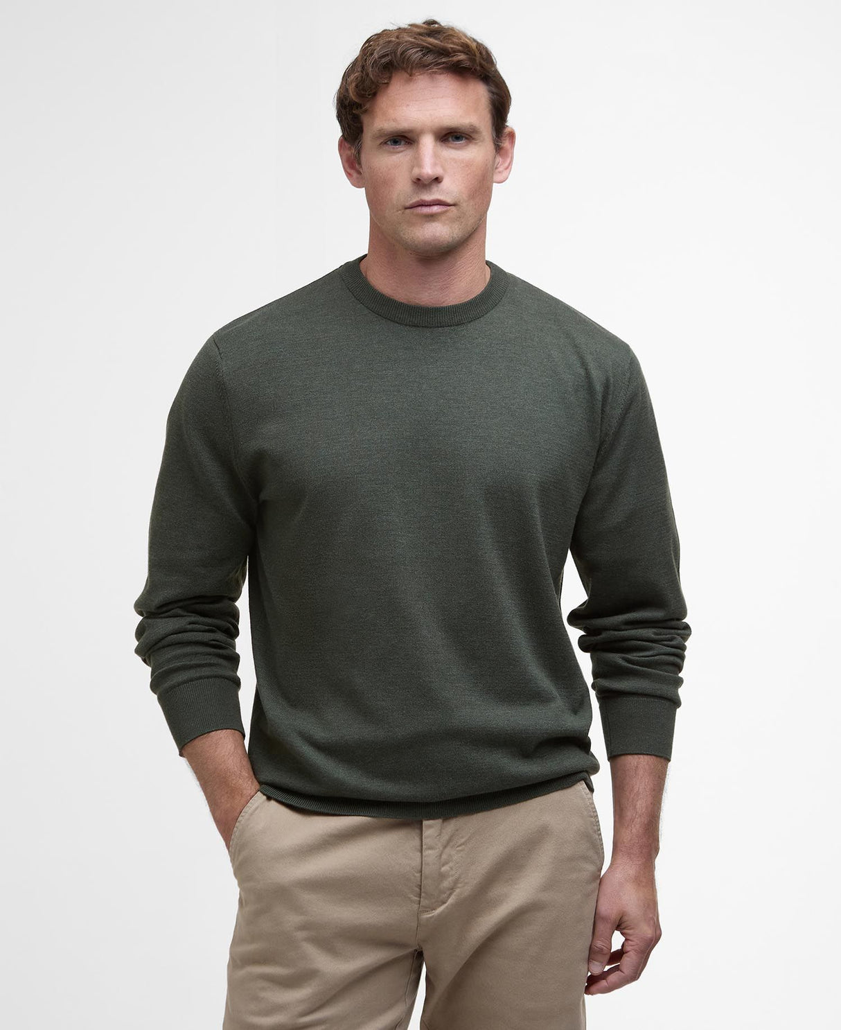 Barbour Bayfield Knitted Crew Jumper, mid olive
