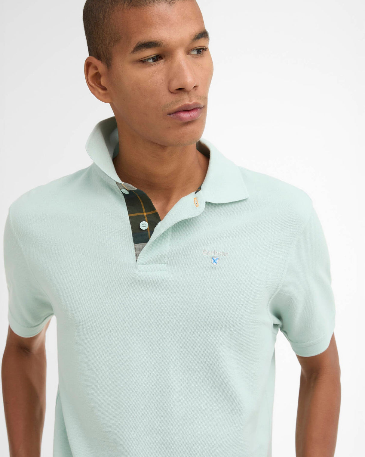 Barbour Tartan Pique Polo Shirt, mint blue