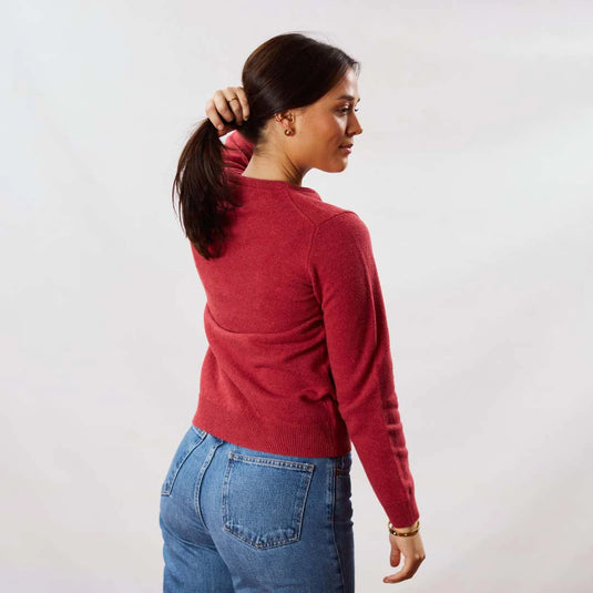 Osborne Knitwear, lamswollen damestrui V-hals, rouge