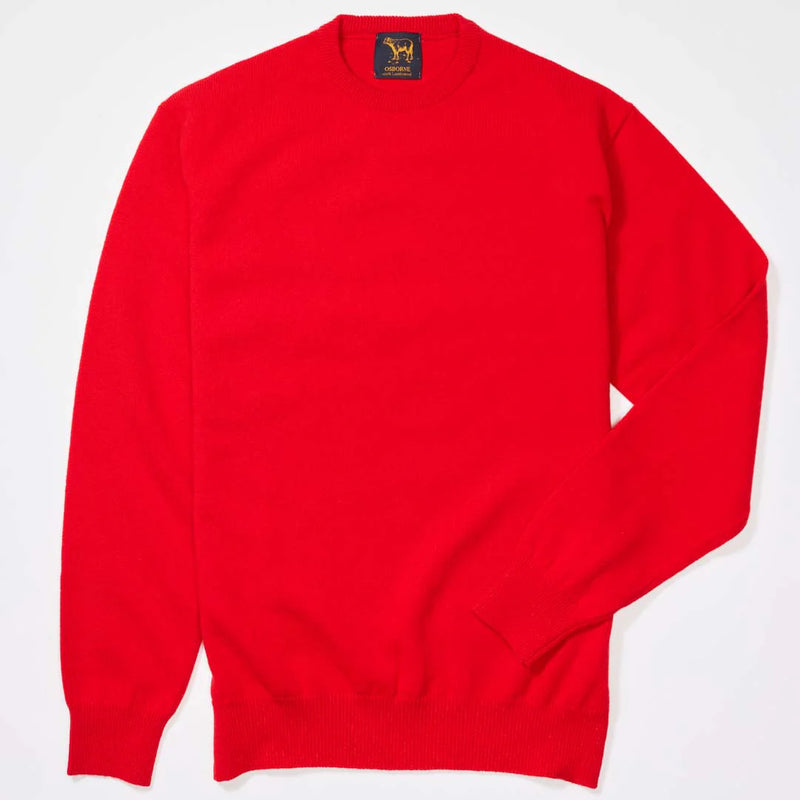 Afbeelding laden in Galerijviewer, Osborne Knitwear, lamswollen herentrui ronde hals, tartan scarlet