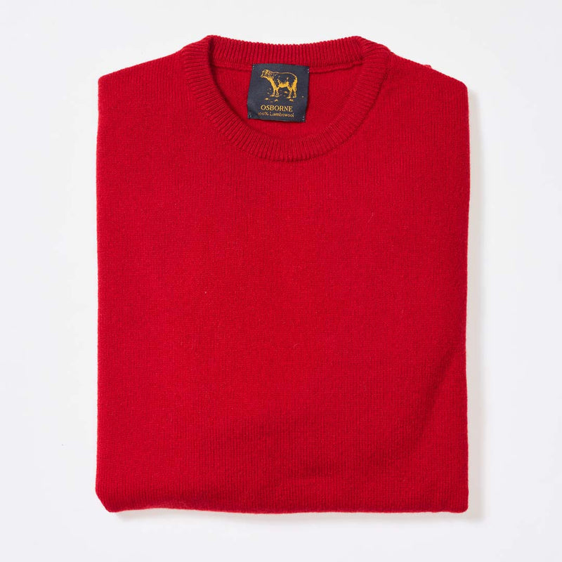 Afbeelding laden in Galerijviewer, Osborne Knitwear, lamswollen herentrui ronde hals, tartan scarlet