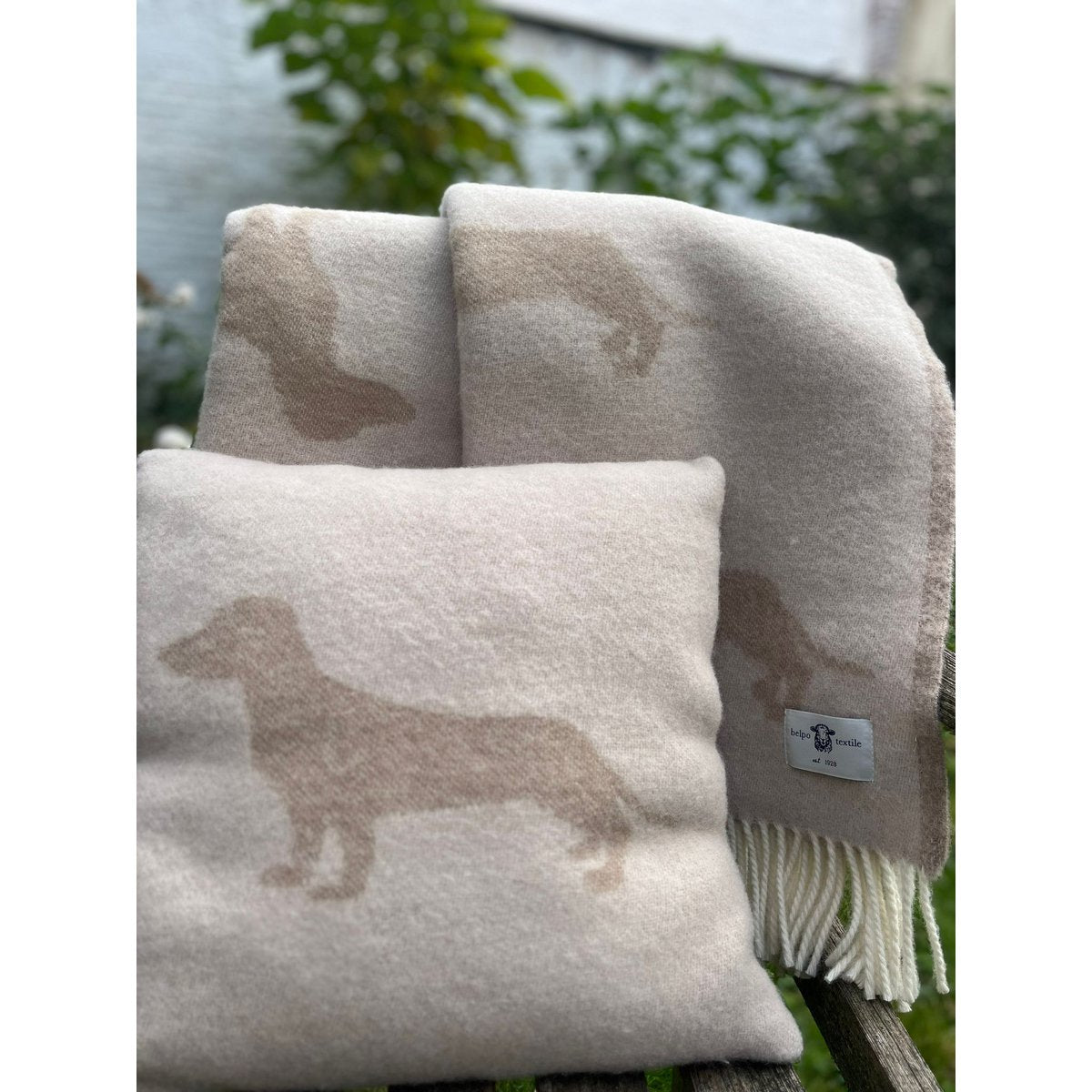 Kussen met teckel, incl. vulling, brown melange/beige melange