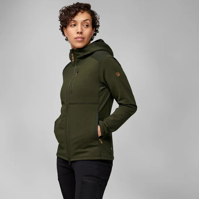 Afbeelding laden in Galerijviewer, Fjällräven Keb Fleece Hoodie W Laurel Green/Deep Forest