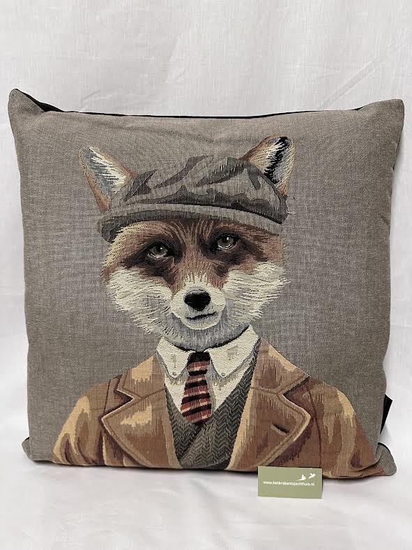 Load image into Gallery viewer, Gobelin Kussens The Huntsman Fox, taupe
