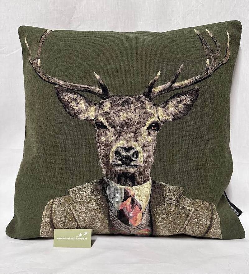 Afbeelding laden in Galerijviewer, Gobelin Kussen Dressed Deer In Tie, green
