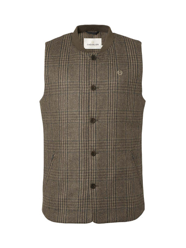 Chevalier Sion Fill100 Tweed Vest, dark brown glencheck