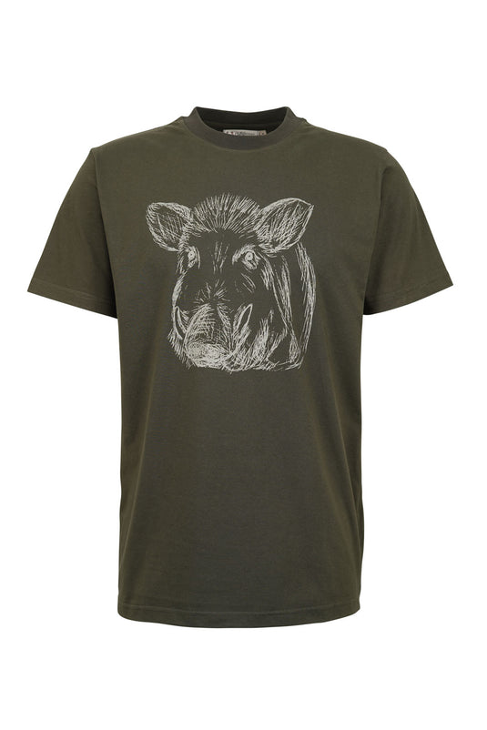 Hubertus heren t-shirt met kop van wild zwijn, donker groen