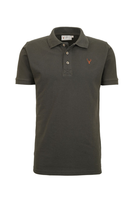 Hubertus heren polo met geborduurde hertenkop, donker groen