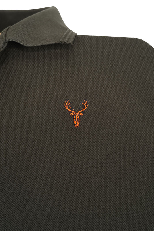 Hubertus heren polo met geborduurde hertenkop, donker groen