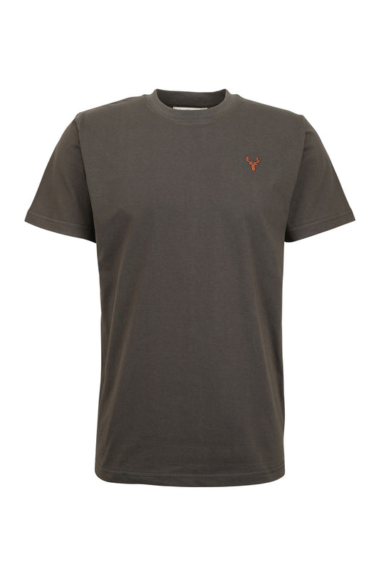 Hubertus heren t-shirt met geborduurde hertenkop, donker groen