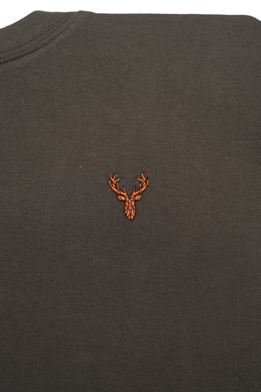 Hubertus heren t-shirt met geborduurde hertenkop, donker groen