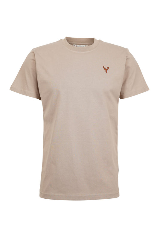 Hubertus heren t-shirt met geborduurde hertenkop, beige