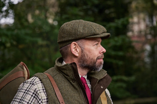 Härkila Kenmore Cl. baker boy cap, forest green/herringbone