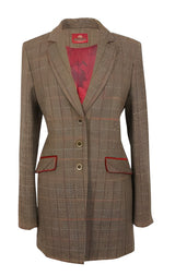Foresta Anita dames blazer, visgraat met ruit, olive/red