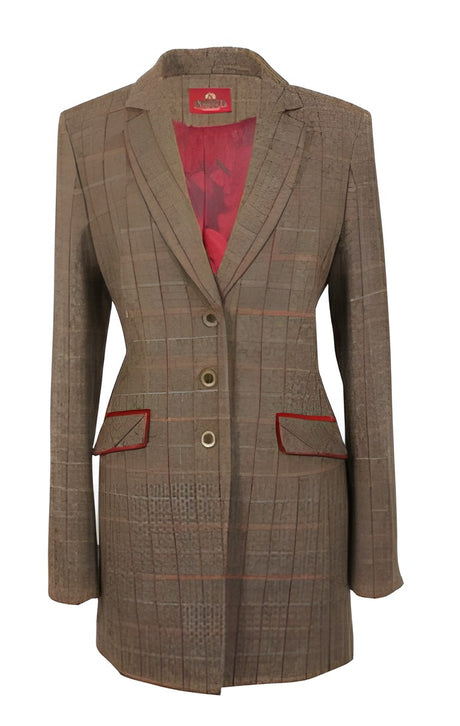 Foresta Anita dames blazer, visgraat met ruit, olive/red