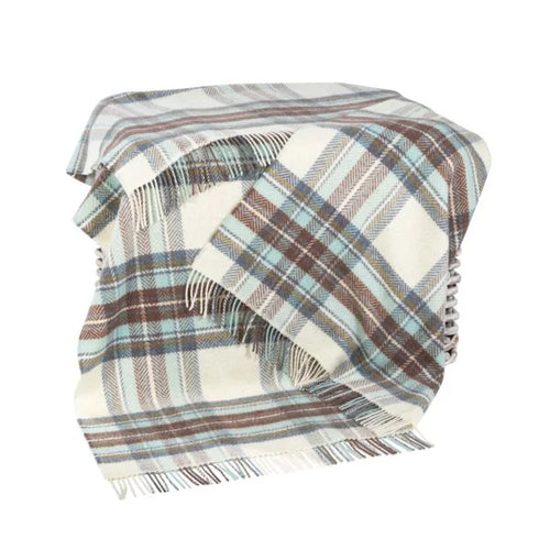 John Hanly Merino Cashmere Throw, wit aqua roest