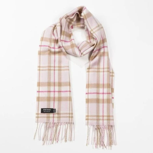 John Hanly Merino Wollen Sjaal, beige roze check