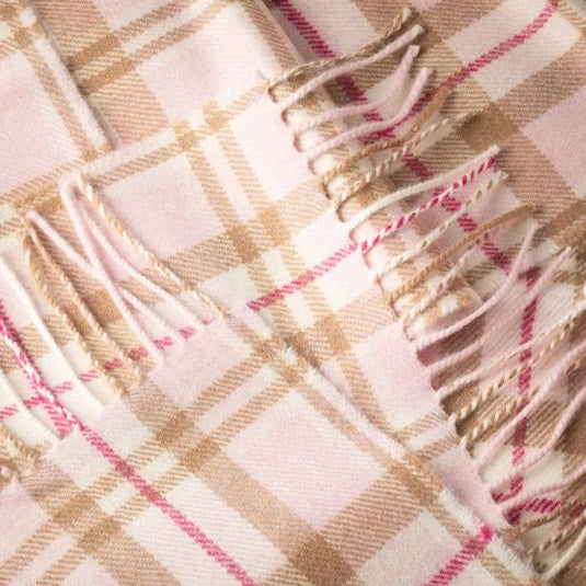 John Hanly Merino Wollen Sjaal, beige roze check