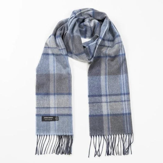 John Hanly Merino Wollen Sjaal, grijs blauw check