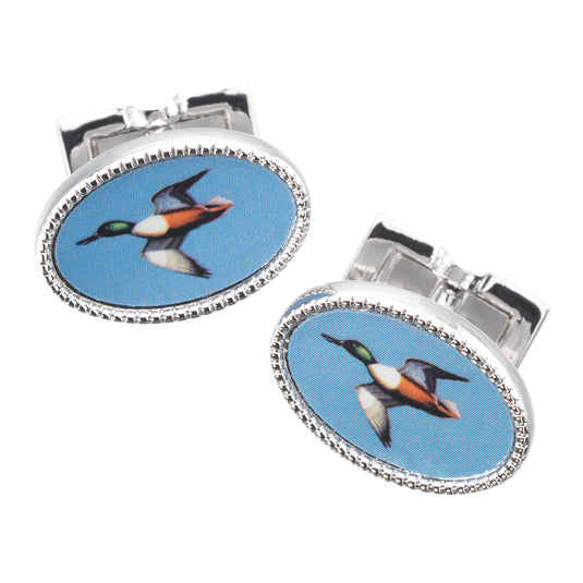 Laksen Enamel Duck Cufflinks, light blue