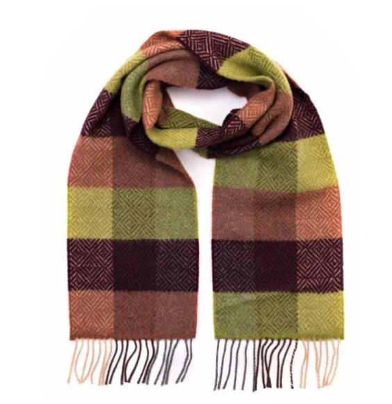 John Hanly Merino Cashmere Scarf 2436,green wine clay